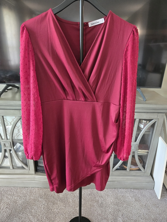 Jasambac Dresses & Skirts - Jasambac Fuchsia Long-Sleeve Faux-Wrap Dress